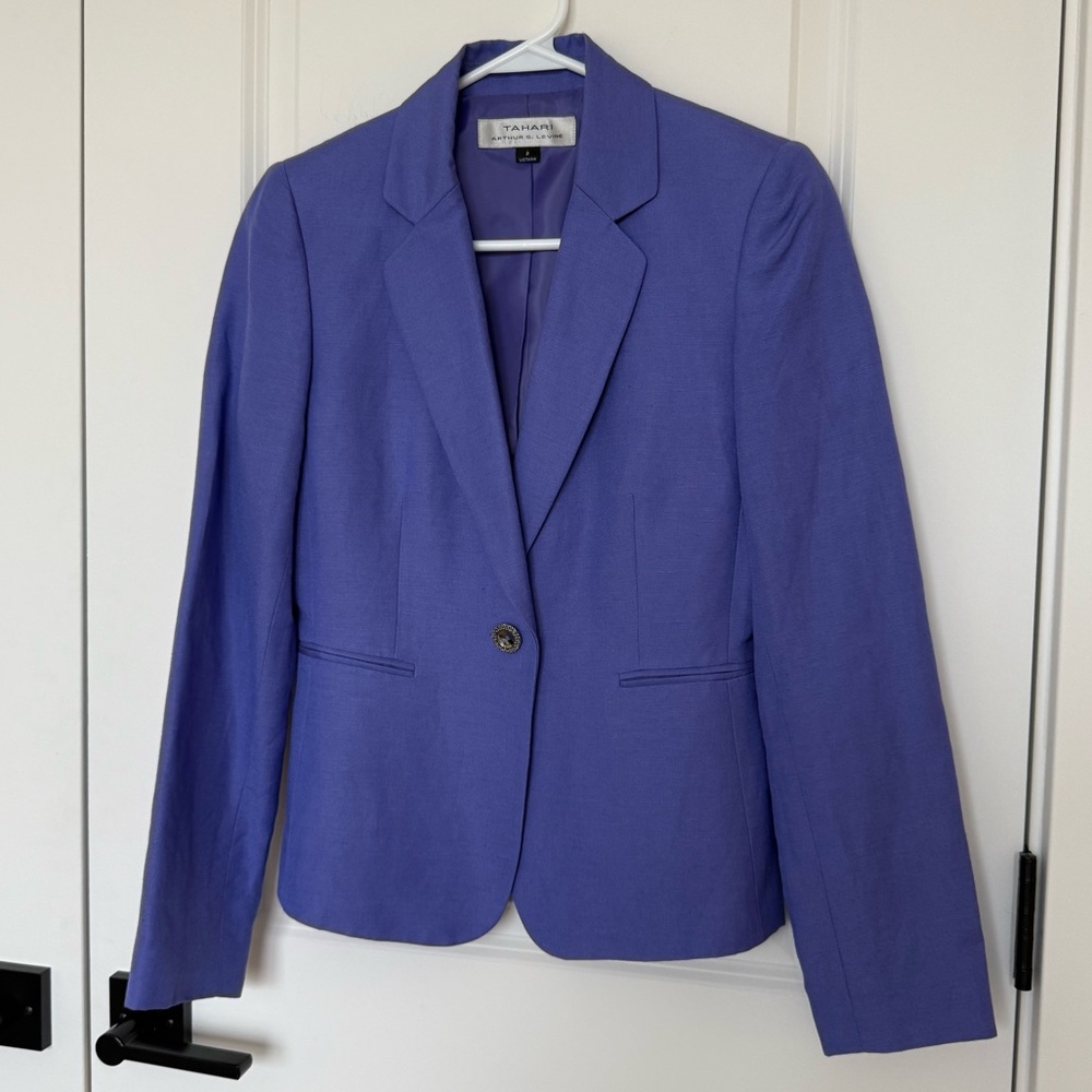 Tahari Purple/Lavender One-Button Linen Blazer